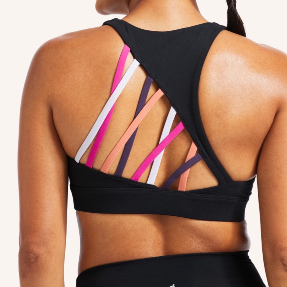 Peloton Women's Black Multicolor Logo Sports Bra - Picture 4 of 5